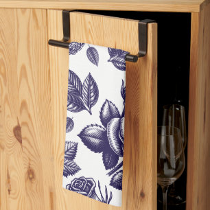 Navy-blaue Blumen Vintage Geschirrtuch