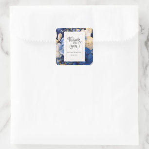 Navy Blaue Creme Blumen Quadratischer Aufkleber