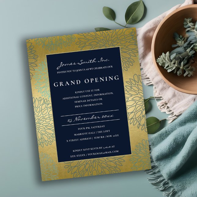 NAVY BLAUE GOLD DAHLIA FLUSSGRAND ERÖFFNUNG EINLAD POSTKARTE (Von Creator hochgeladen)