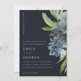 NAVY BLAUE GREEN GOLD FLORAL WEDING INVITE DANKESKARTE