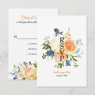 Navy Blaue Korallen-Blumen-Hochzeits-RSVP-Karte Einladung