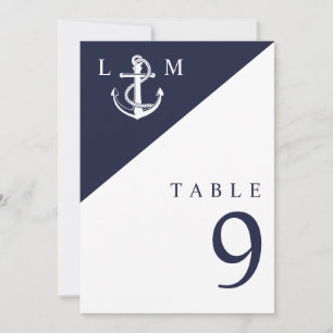 Navy Blaue Nautische Monogramm-Hochzeitstisch-Numm Einladung