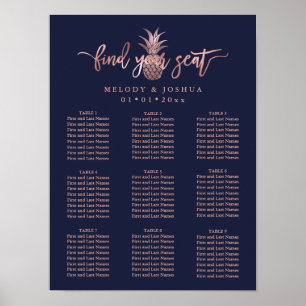 NAVY BLAUE ROSE GOLD PINEAPPLE SITZENCHARTA POSTER