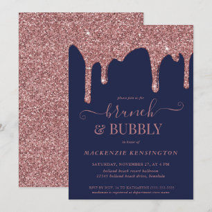 Navy Blaue Roségold Glitter Tropf Brunch Brause Einladung