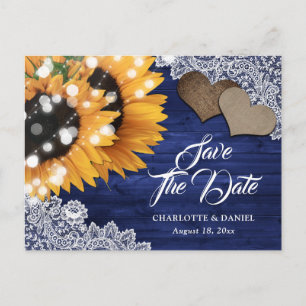Navy Blaue Sonnenblumen-Hochzeit Save The Date Ankündigungspostkarte