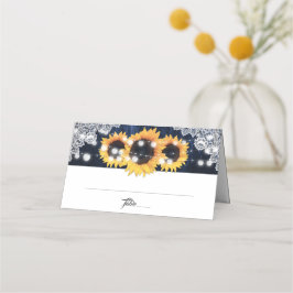 Navy Blaue Sonnenblumen-Holz-Lichterkette Hochzeit Platzkarte