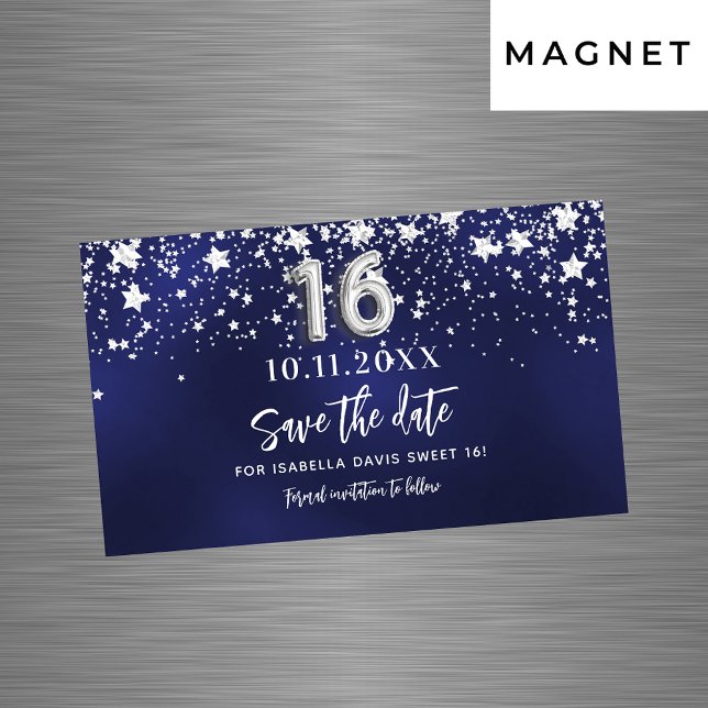 Navy blaue Sterne Sweet 16 Save the Date Magnet (Von Creator hochgeladen)