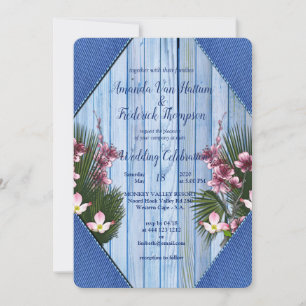Navy - Blaue und rosa Blumen Hochzeit Einladung