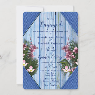 Navy - Blaue und rosa Blumen Verlobung Einladung