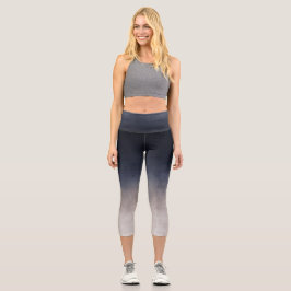 Navy Blauer Grau Weiße Gradient rusbre Capri Leggings