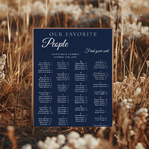 Navy-Blauer Hochzeitsalphabet-Sitzplan Poster
