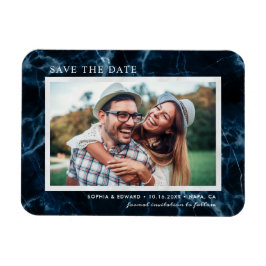 Navy Blauer Marmor Save the Date Foto Magnet