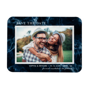 Navy Blauer Marmor Save the Date Foto Magnet