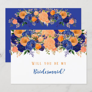 Navy blauer Orangenblumen wirst du meine Bridesmai Einladung