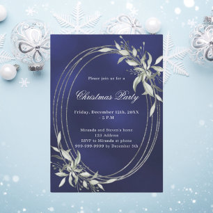 Navy blauer Silbergrün Weihnachts-Party Einladung