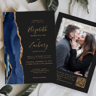 Navy-Blaues Achat-Dunkles Foto-QR-Code-Hochzeit Einladung