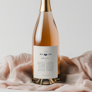 Navy Blaues Art Nouveau-Weinlabel mit floralem Mus