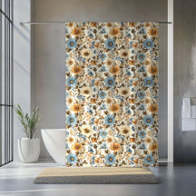 Navy Blaues Blumen-Boho-Terrakotta-Akzente Vorhang
