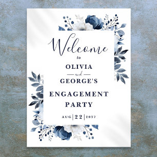 Navy Blaues Blumen-Engagement-Party-Willkommenssch Poster