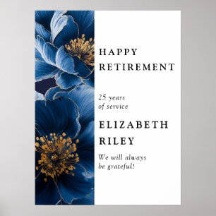 Navy Blaues Blumen-Happy-Renteneintritt-Willkommen Poster
