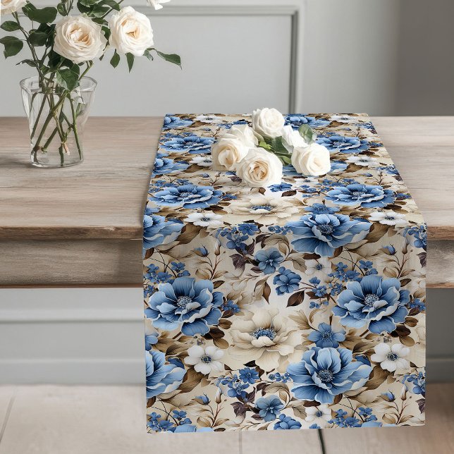 Navy Blaues Blumen Heim Tischläufer (Navy Blue Floral Home Decor Table Runner)