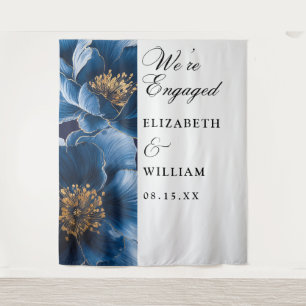 Navy Blaues Blumen-Hochzeitsankündigungs-Party-Fot Wandteppich