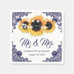 Navy Blaues Blumen-Spitzen-Sonnenblumen-Hochzeit Serviette
