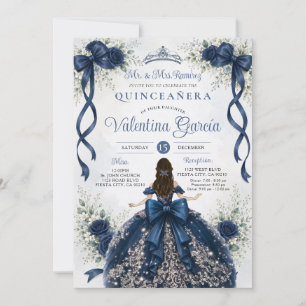 Navy Blaues Blumenband-Quinceañera-Geburtstags-Sch Einladung