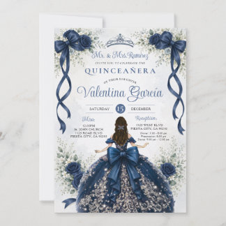 Navy Blaues Blumenband-Quinceañera-Geburtstags-Sch Einladung