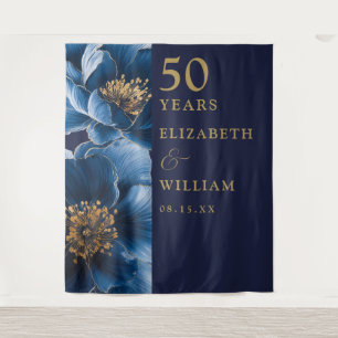 Navy Blaues Blumenmuster - 50. Hochzeitstag Foto H Wandteppich