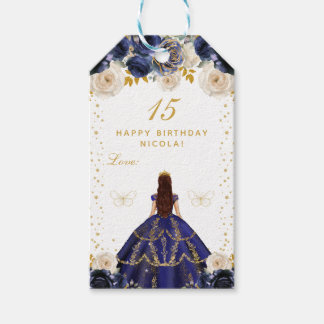 Navy Blaues Blumenprinzessin Happy Birthday Geschenkanhänger