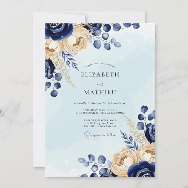 Navy-Blaues Chic Winterhochzeit Einladung (Vorderseite)