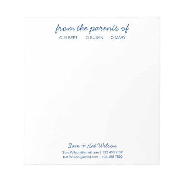  Navy blaues einfaches Skript von den Eltern von  Notizblock (Vorderseite)