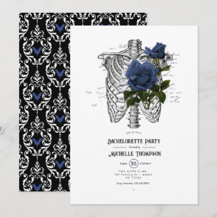 Navy Blaues Florales Gothic Junggesellinnenabschie Einladung
