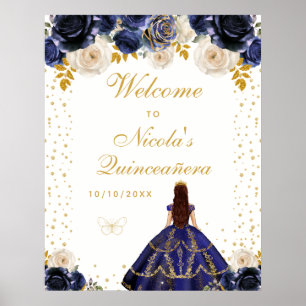 Navy Blaues Florales Prinzessin Quinceañera Willko Poster