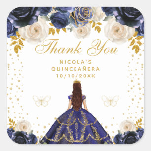 Navy Blaues Florales Quinceañera-Prinzessinnen- Quadratischer Aufkleber