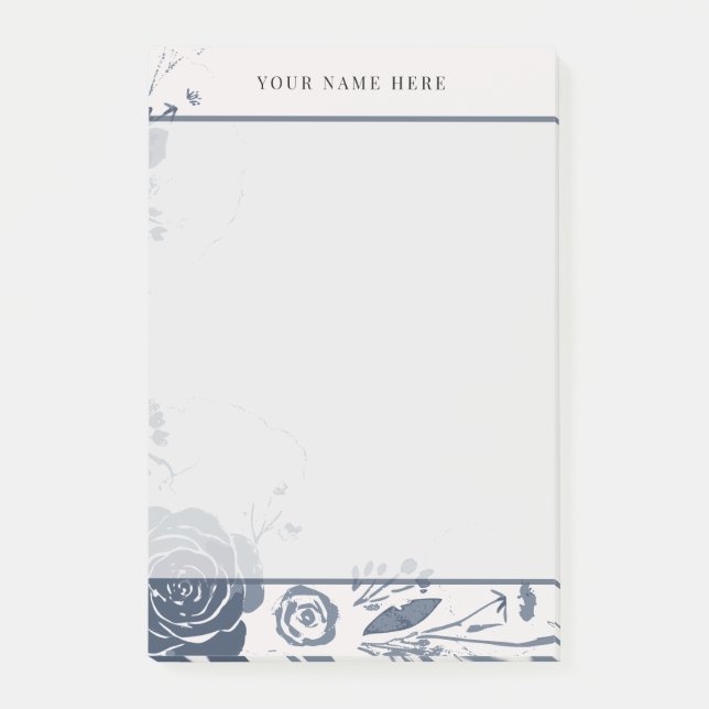 Navy-Blaues florales Wasserfarbendesign mit Namen Post-it Klebezettel (Vorderseite)
