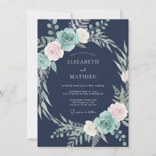 Navy-Blaues Gletscher-Blumenhochzeit Einladung