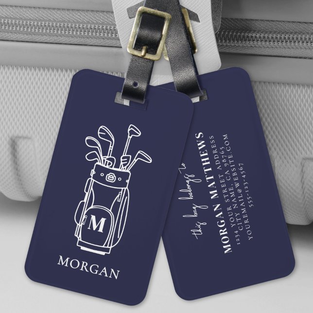 Navy Blaues Golf Monogramm Gepäckanhänger (Navy Blue Monogram Golf Bag Luggage Tag)