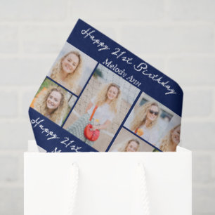 Navy Blaues Happy Birthday Foto-Collage Custom Seidenpapier