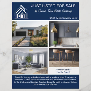 Navy Blaues Immobilieninserat 2-seitiges Modernes Flyer