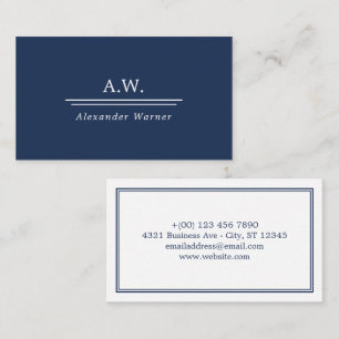 Navy Blaues Klassisches Monogramm & Name Visitenkarte