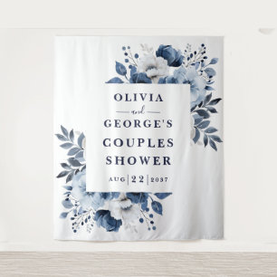 Navy Blaues Land Blumen Hochzeitspaar Hintergrund Wandteppich