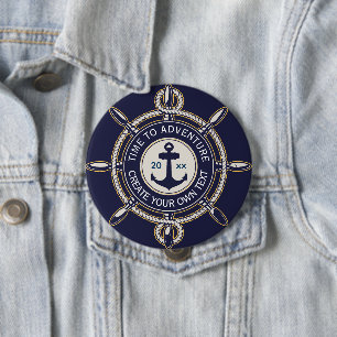Navy Blaues Meeranker- und Schiffssteuerrad-Abente Button