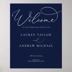 Navy Blaues Minimalistisches Probedinner-Schild Poster