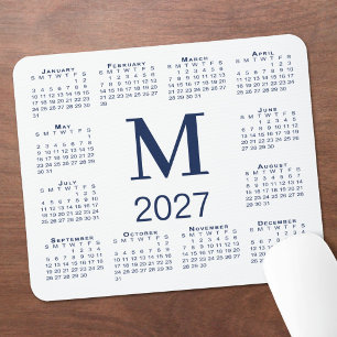 Navy Blaues Monogramm 2027 Kalender Weiß Mousepad