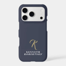Navy Blaues Monogramm Gold Anfangsbuchstabe Weißer