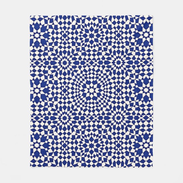 Navy Blaues Mosaik-Geometrisches Muster Fleecedecke (Vorderseite)