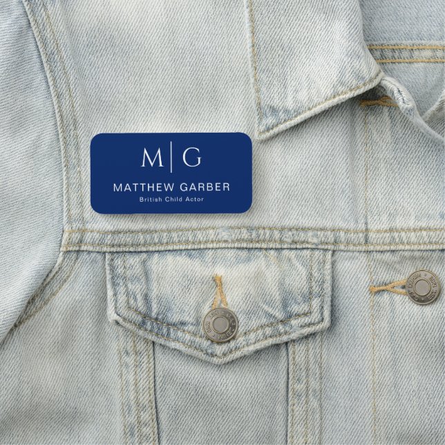 Navy Blaues Namensschild mit Monogramm und Jobtite (Beispiel)