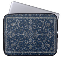 Navy Blaues Persisches Blumen-Laptop-Etui